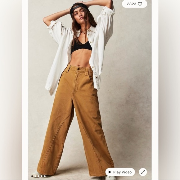 NEW Free People We The Free Chill Vibes Dropped Wide Leg Khaki Scout Jeans 31 - Picture 2 of 10